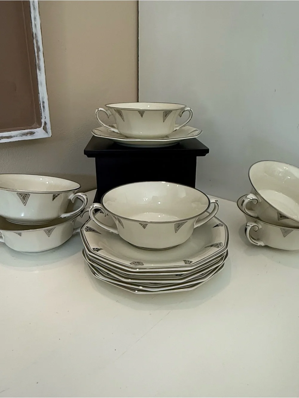Community China Deauville Cream Soup Bowl & Underplate Bavaria Germany Art Deco